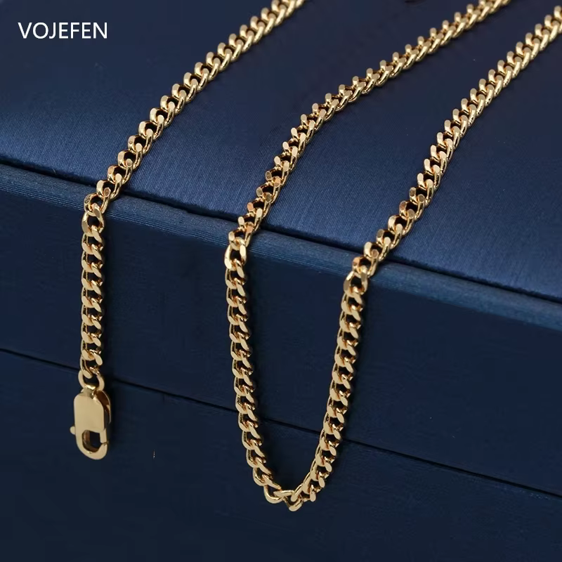 VOJEFEN Genuine 18K Gold Mens Necklace Real Gold Link Flat Jewelry 2026 Trend Luxury Cuban Neck Chains Golden Choker for Womens
