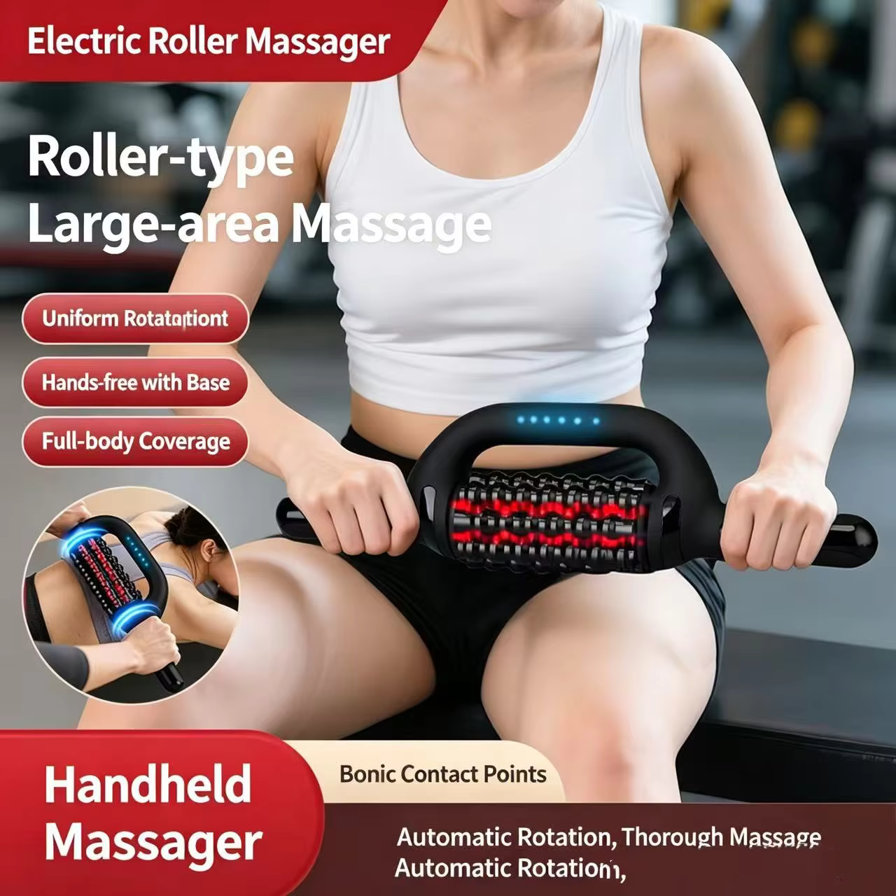 Electric Roller Massage Impactor Deep Tissue Red Light Heat Rechargeable Muscle Relaxer