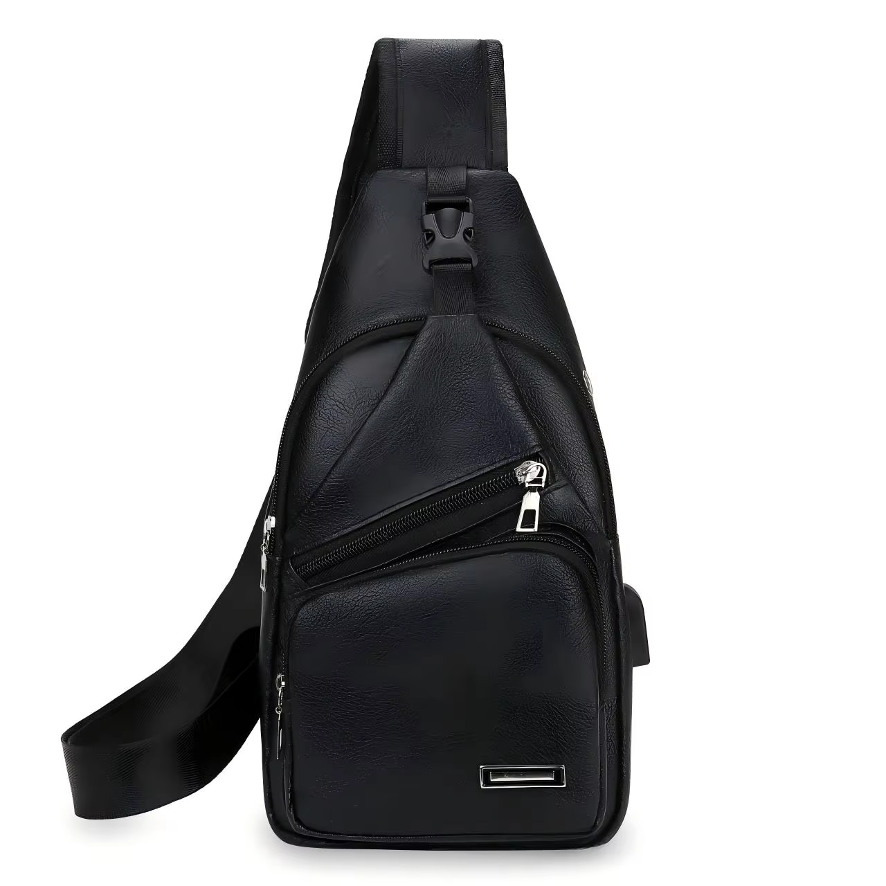 Homefish Simple and Fashionable Casual Solid Color PU Multifunctional USB Charging Zipper Chest Bag Crossbody Bag for Commuting