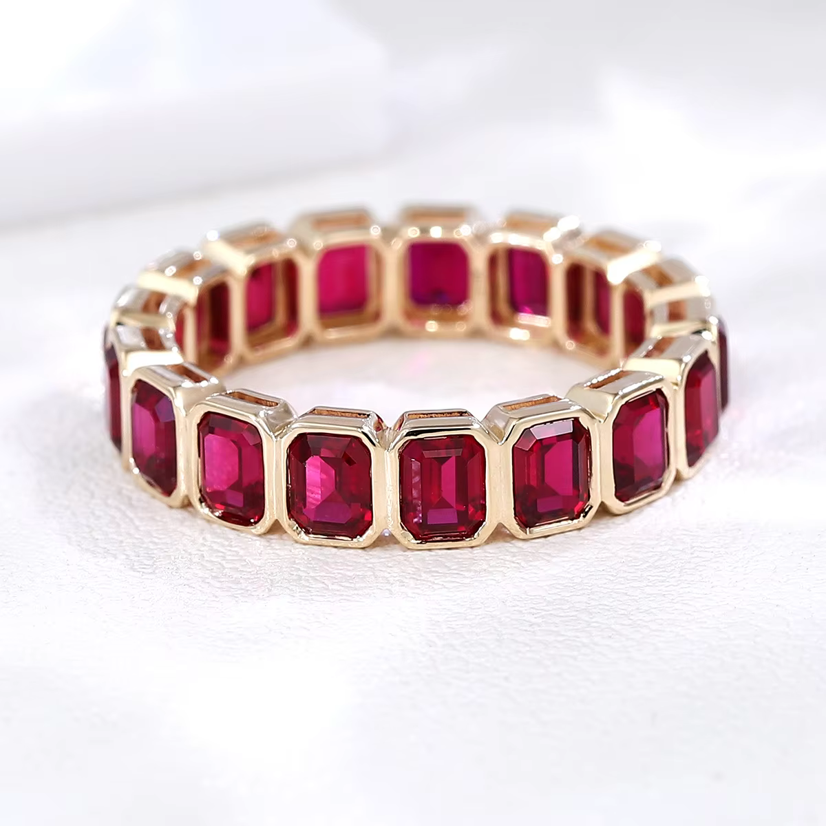 Provence Eternal Ring 10K Gold full band Emerald cut Ruby Lab gemstones Everyday Rings Wedding Accessories jewelry Custom