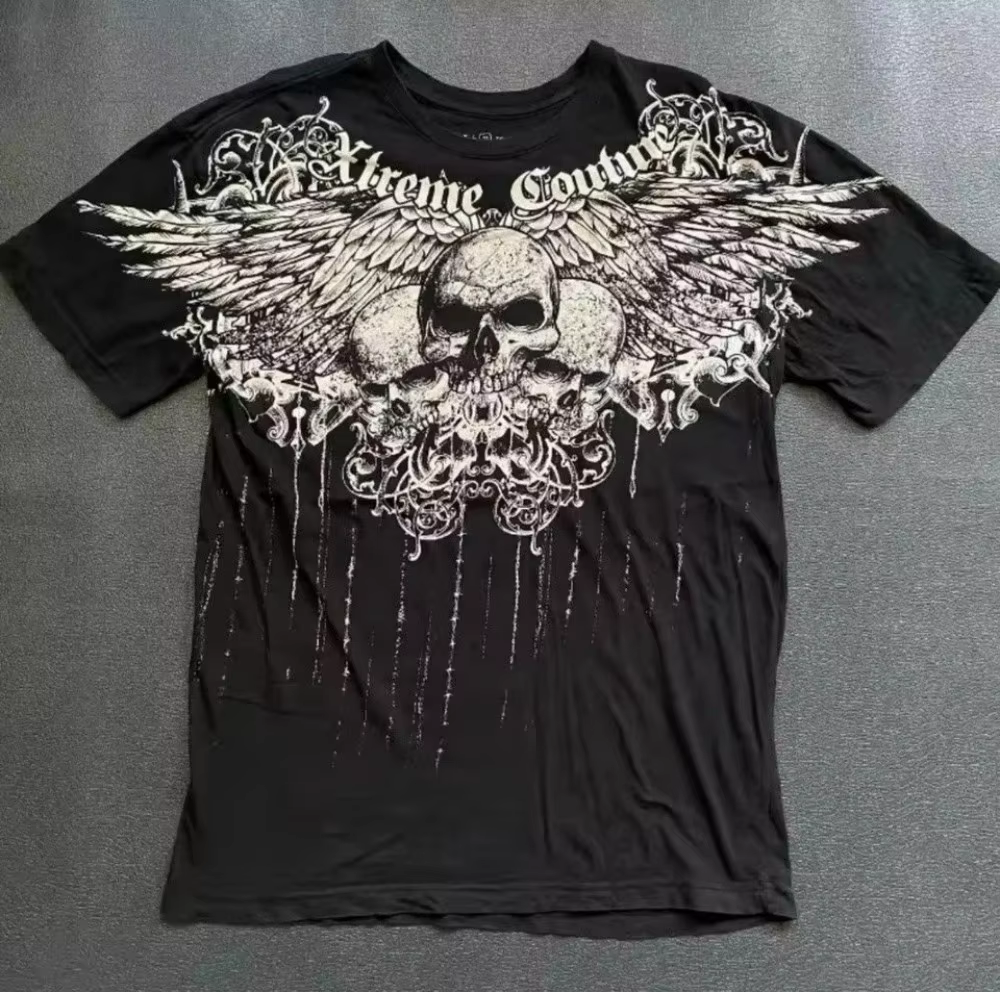 European and American men's summer fashion skull letter print comfortable and breathable round neck T-shirt outdoor street top