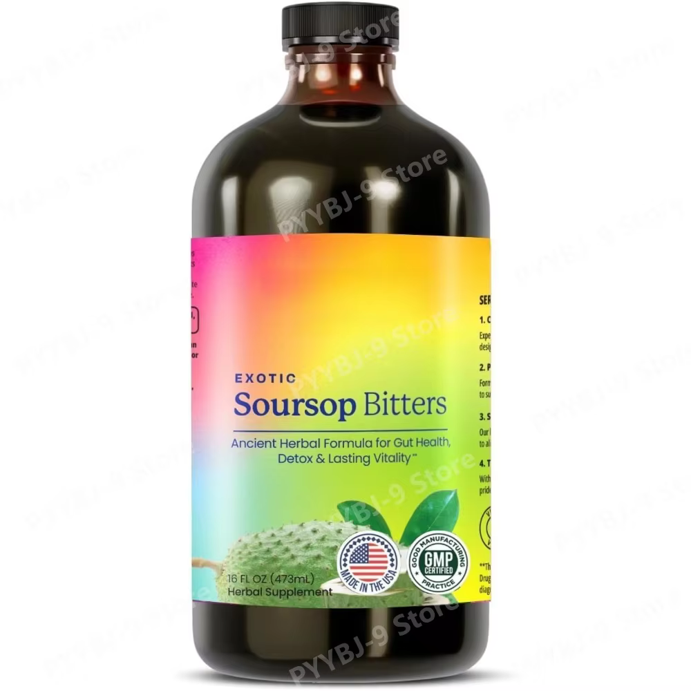 Soursop Bitters Liquid with Moringa, Black Seed, Ginger and 15 Herbal Ingredients | 16 Fl Oz | Natural Vegan Formula, Non-GMO