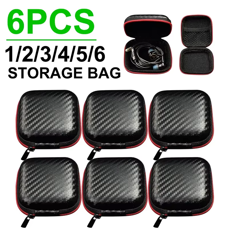 2/4/6 Pcs EVA Earphone Storage Bag Portable Zipper Case For USB Cable Headphone Organizer Multifunctional Travel Pouch