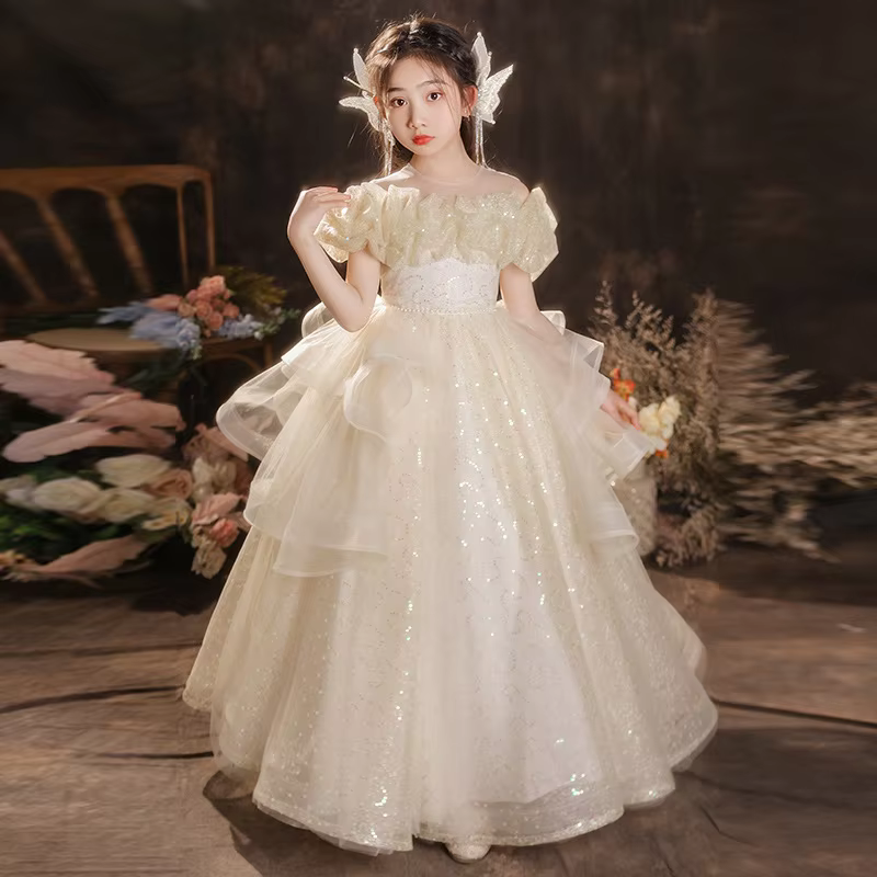 2026 Elegant Girls Children Birthday Princess Gown Costume Flower Girl Host Pageant Attire Formal Celebration Outfit Party Dress