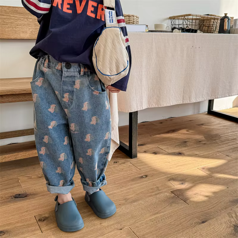2026 New Stlye Girls Boys  Denim Pants Spring Cotton High Quality Fashion Kids Harem Jean Pants 1-7t A224