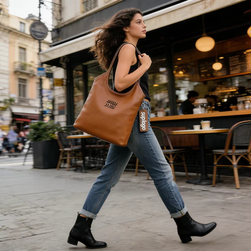 Trendy Brown Leather Tote Bag Perfect for Ladies'Daily Use & Shopping