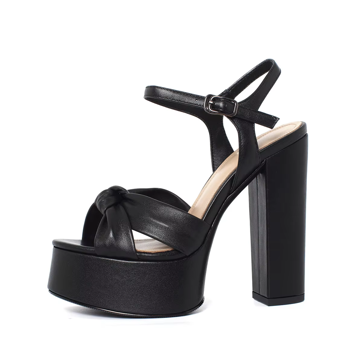 Arden Furtado 2025 Summer black cowhide platform bowknot round toe Super high heel word-cingulate sandals Commuter shoes