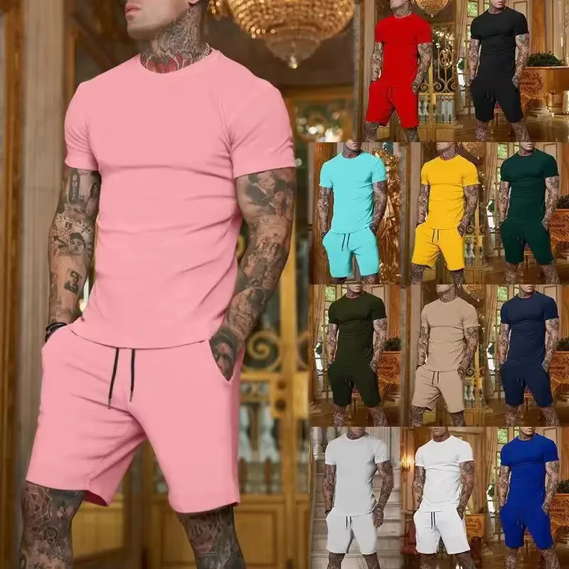 Fashionable and casual summer outdoor sports suit men's breathable T-shirt shorts casual and fashionable two-piece set tracksuit