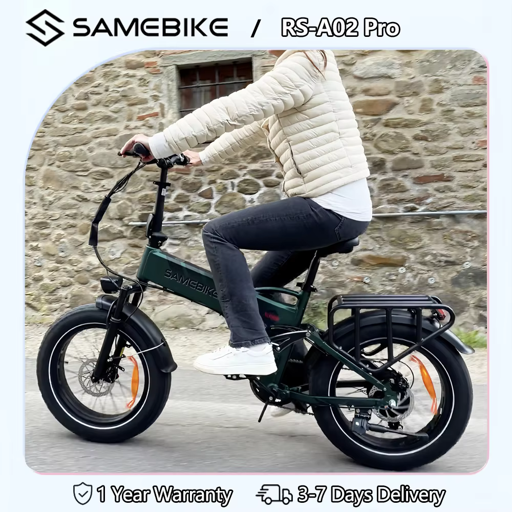 Samebike RS-A02 Pro Folding Electric Bicycle 20x4.0 inch Fat Tire Mountain Bike 250W 48V 15Ah Removable Battery 80-100km Range