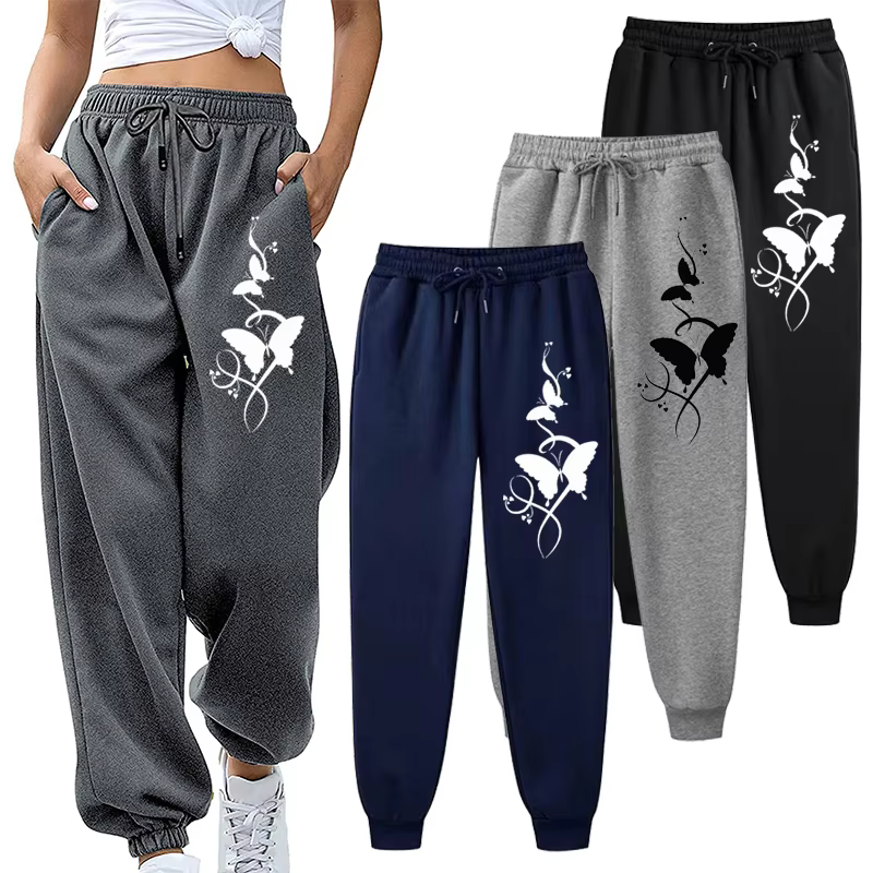 Weibliche Druck Casual Vielseitige Frauen Hosen Trendy Hip Hop Hosen Mit Kordelzug Taschen Jogginghose