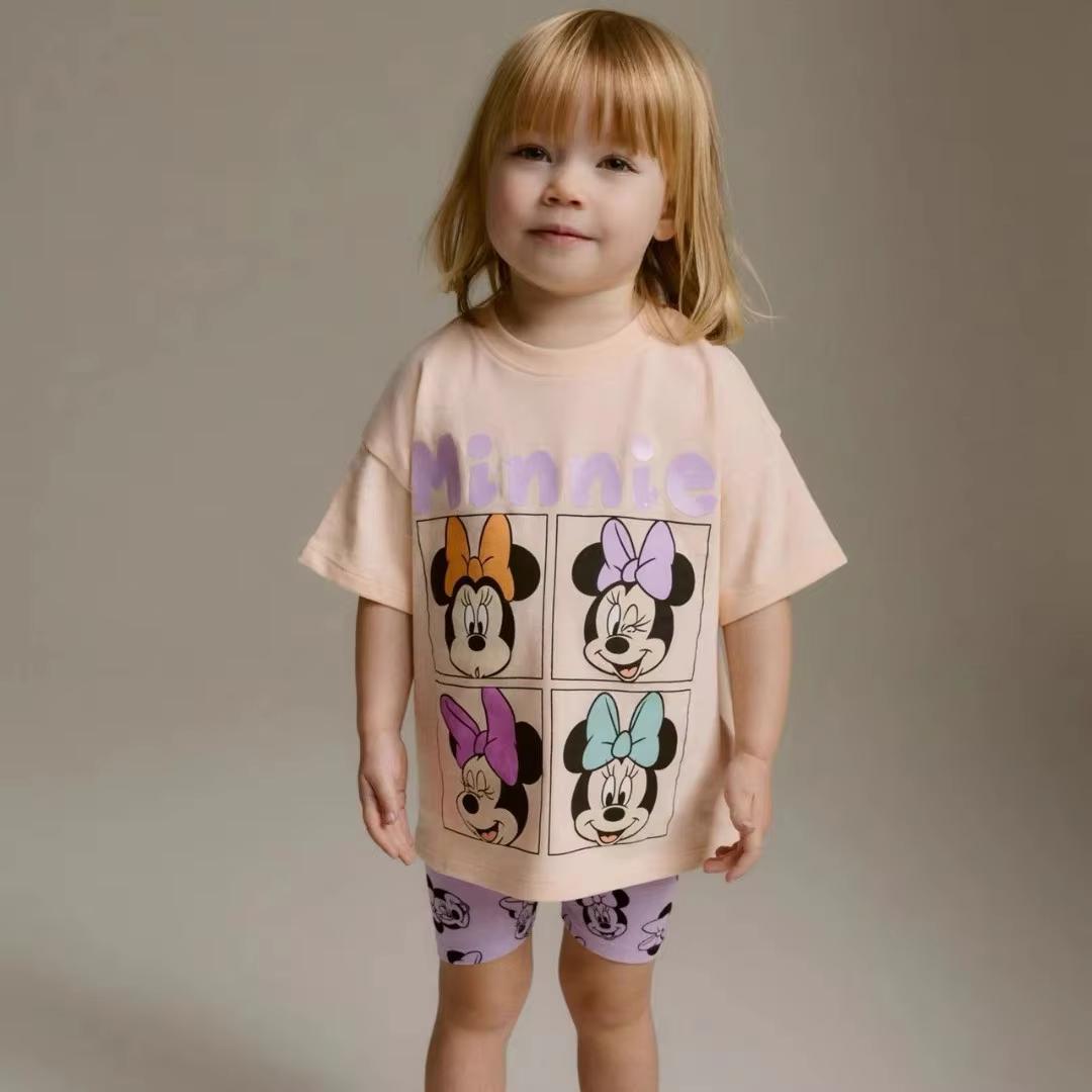 Minnie Print Tshirt Shorts New Cartoon Clothing For Baby Boys Girls Casual Fashion Crewneck Tees Two Piece Short Sleeve Outfits