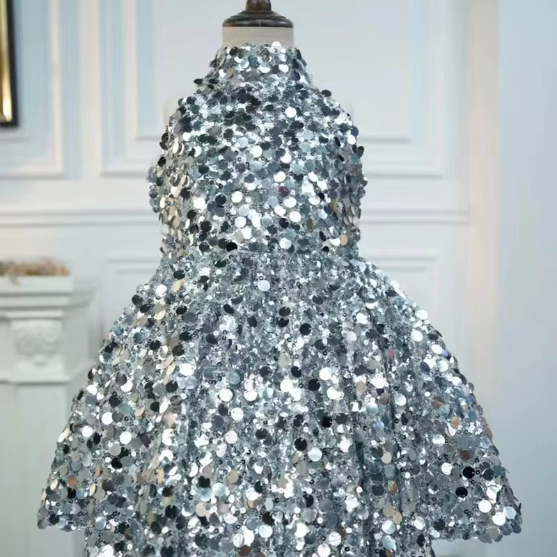 Silver sequined girls' dress new birthday sleeveless fashionable princess dress