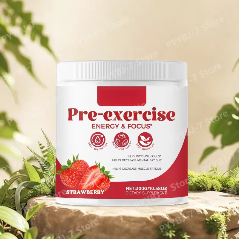 Pre-Workout Powder Energy and Focus Support Support Muscle Recovery Strawberry Flavor Daily Health Care 300g