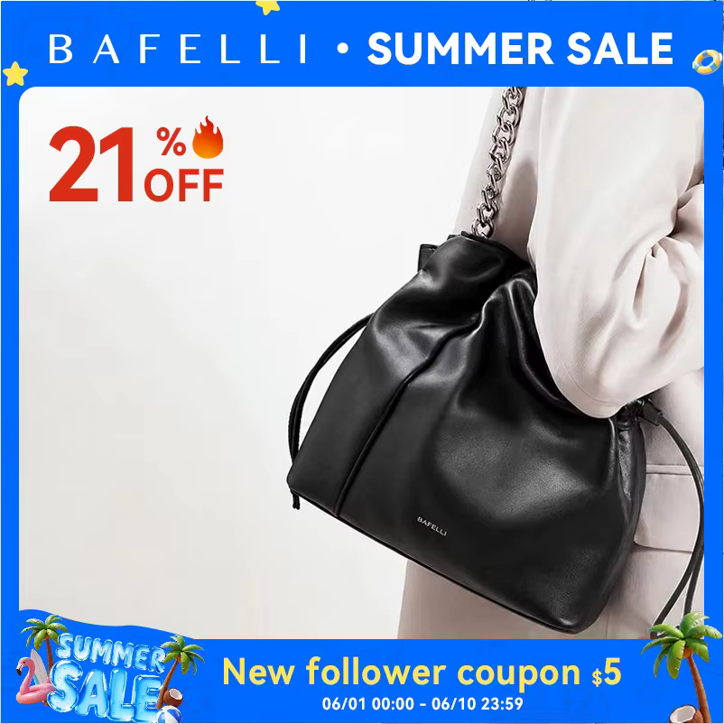 BAFELLI 2026 NEW WOMEN'S BAG LEATHER CASUAL BUCKET HANDBAGS FOR FEMALE TREND FASHION SHOPPER PURSE LUXURY BRAND SHOULDER