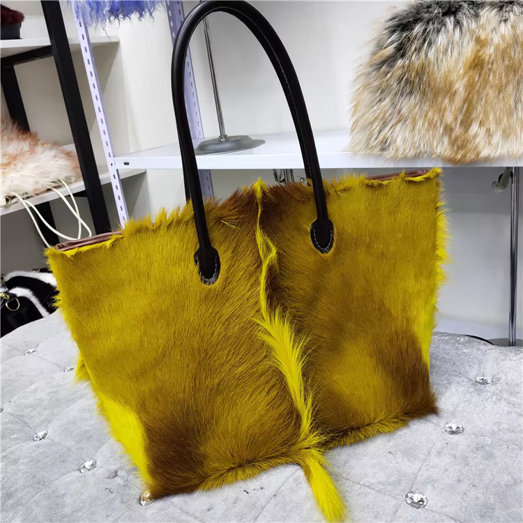 Tote Bag Women's Wool Cashmere Turf Leather Handle Contrast Color Handbag 2025 Luxury Brand High-end Large Capacity Shoulder Bag