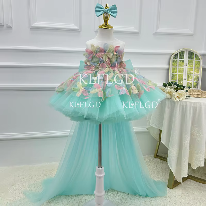 KLFLGD Elegant turquoise flower girl dress, flower girl lace, children's wedding, toddler baby girl, birthday celebration party