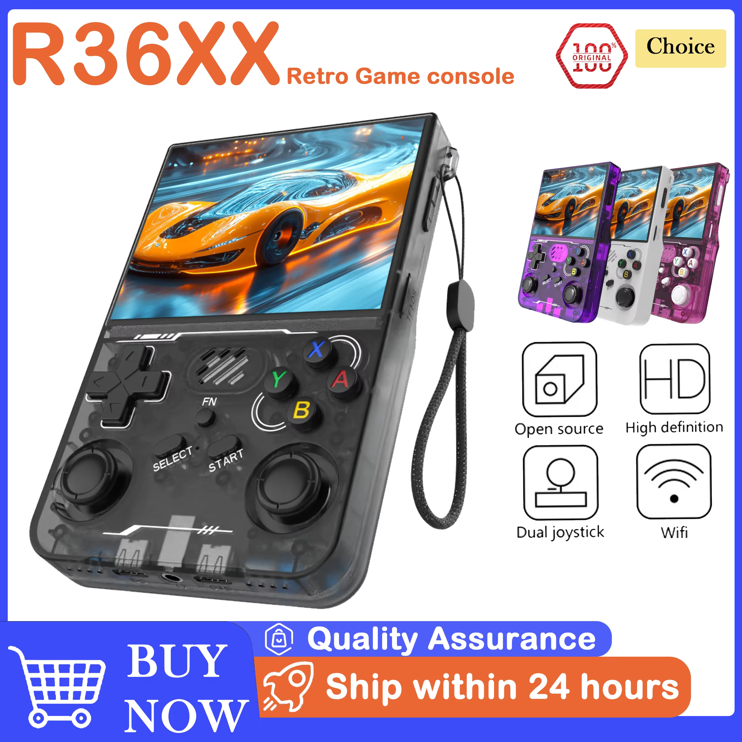 NEW 100% Original R36XX Retro Handheld Game Console with WiFi Online Battle 3.5 inch IPS Screen 64G 15000+ Games  Best Gift