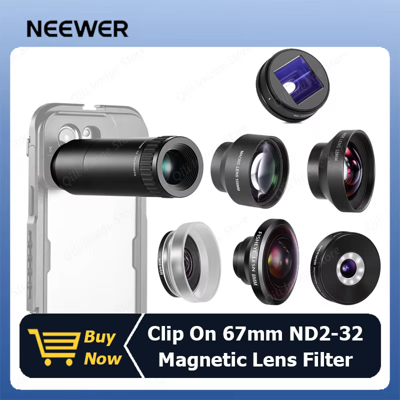 Neewer 17mm Thread Phones External Lens 8mm Fisheye 105mm 10X Macro 1.55X 18mm Telephoto Lens for 17mm Baseplate Phone Cage