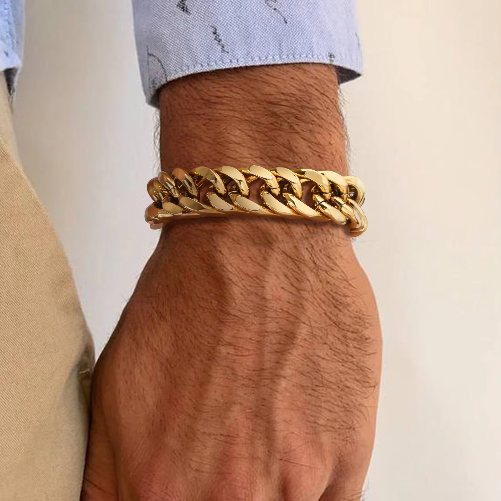 Herren Gold Farbe kubanische Kette Armband, klobig 8/10/12/15mm wasserdicht Edelstahl Link Armband Geschenks chmuck, 19cm/21,5 cm
