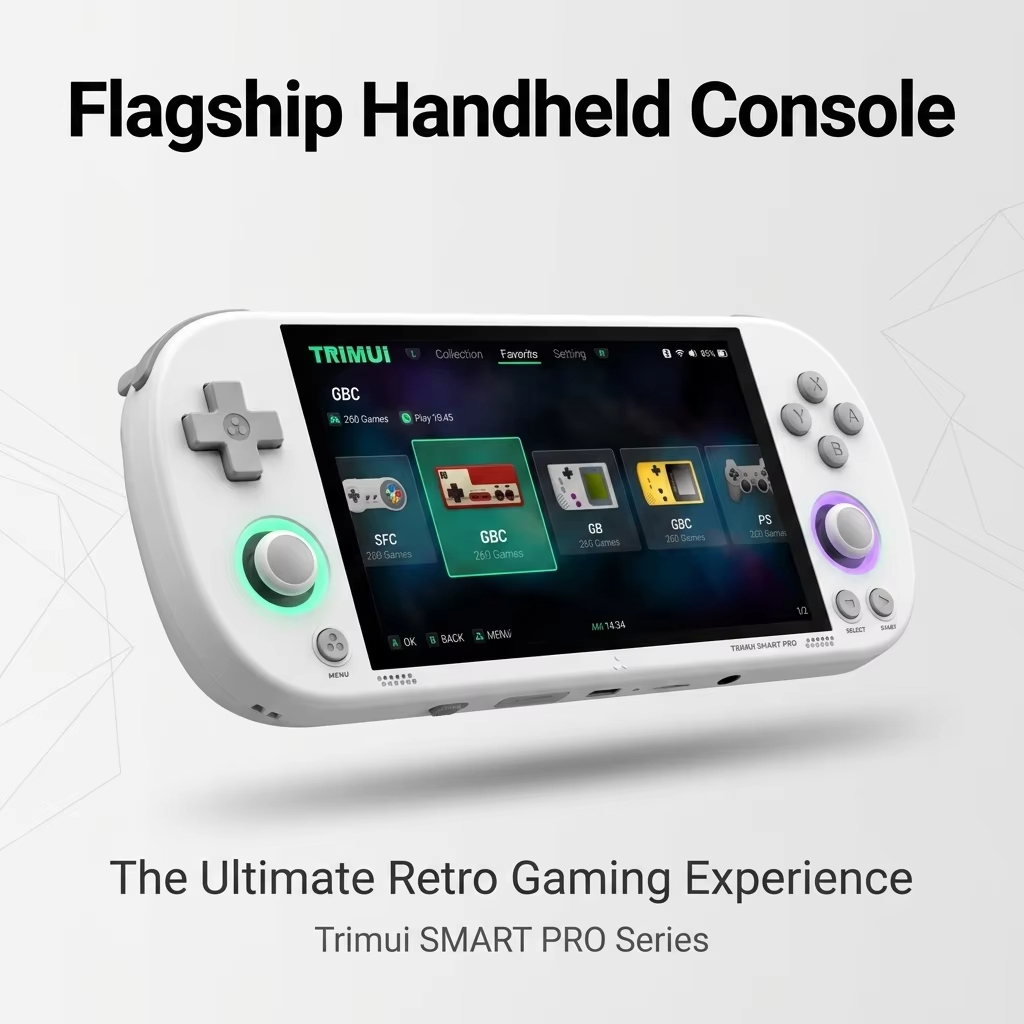 Trimui Smart Pro Portable Gaming Console: Featuring a large HD screen, long battery life, and versatile retro gaming capabilitie