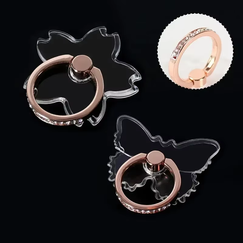 Transparent Diamond Mobile Phone Stand Butterfly Finger Ring Holder 360° Rotatable Folding for Bracket Sticker Stand for Iphone