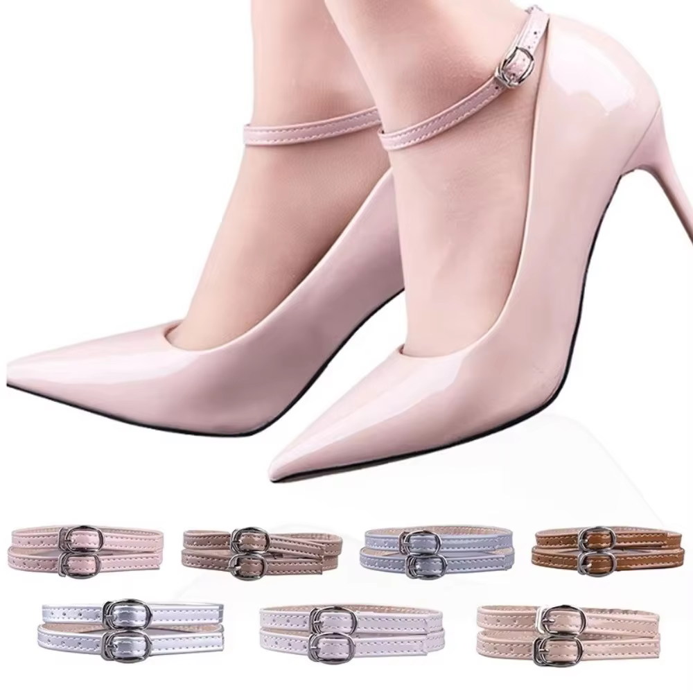 1pair PU Leather Detachable Shoe Straps Metal Buckle Anti-drop Heel Shoe Strings Adjustable Straps Shoelaces Shoe Decoration