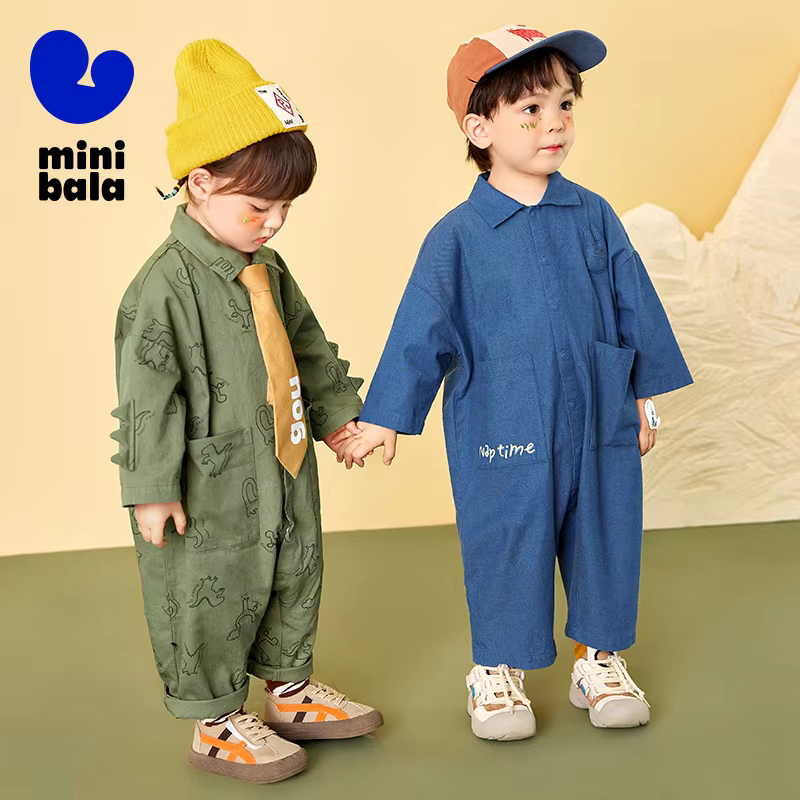 Mini Bala Outdoor One-piece Romper Set for Baby Children's Workwear Crawling Suit Jumpsuit New in Autumn and Winter 2024