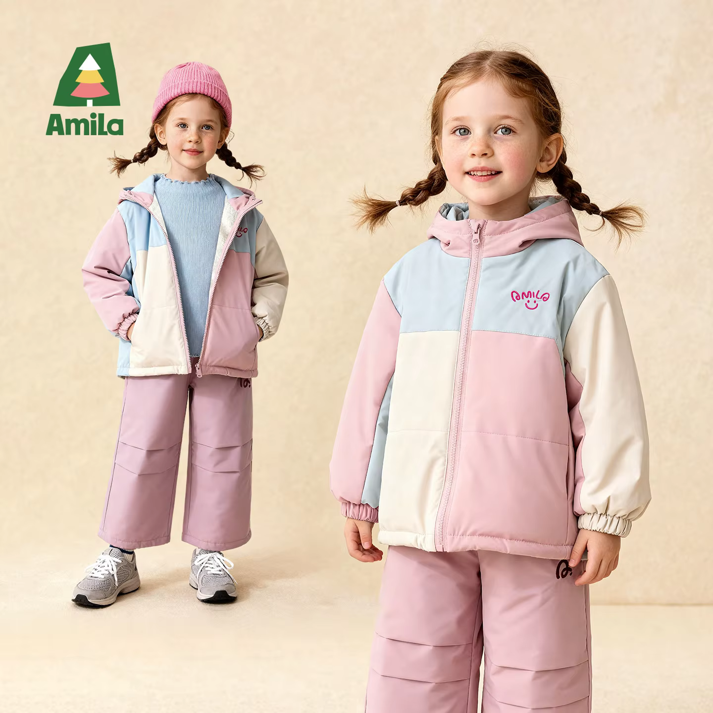 Amila Kids Girls' Winter Outdoor Single Layer Hoodie Windproof And Waterproof Fabric Warm Inner Lining Bright Colors