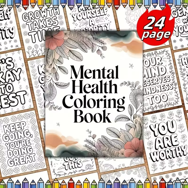 A4 Mental Health Adult Coloring Book 24 Pages Positive Affirmations Relaxing Art Therapy Mindfulness Gift