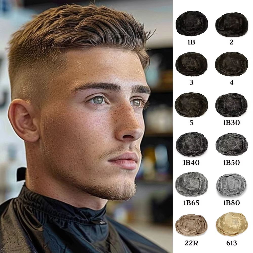 Wig Man Men'S Capillary Prosthesis Men Toupee 0.06-0.08mm Strong Double Knots Human Hair Mens Toupee For Men Wig Male Wigs