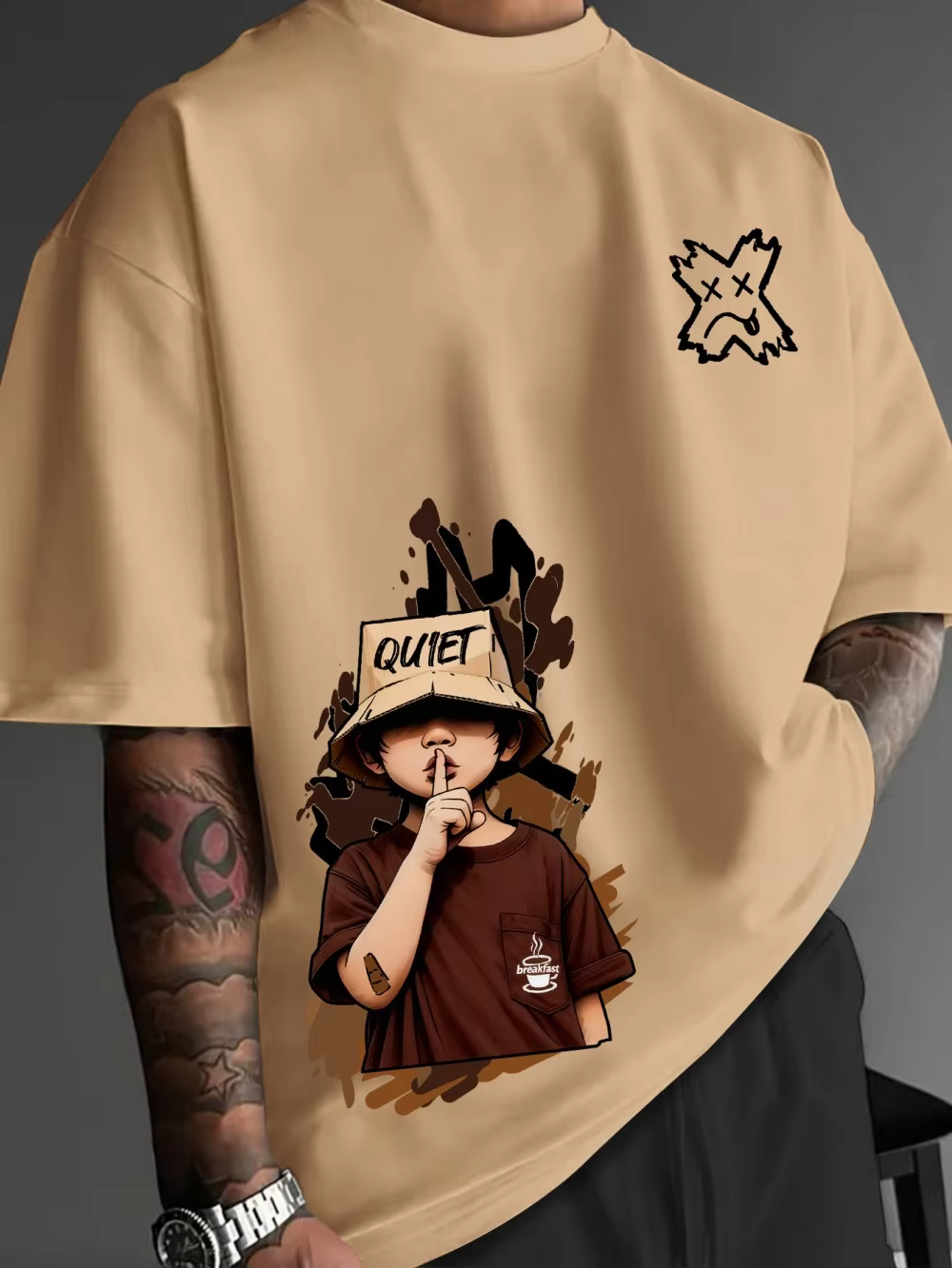 European and American men's summer cartoon character letter print soft and breathable round neck T-shirt outdoor street top