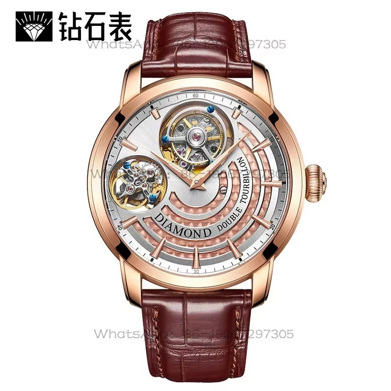 Shanghai diamond high-end brand watch men's mechanical  fashion watch art hollow double tourbillon men's watch genuine