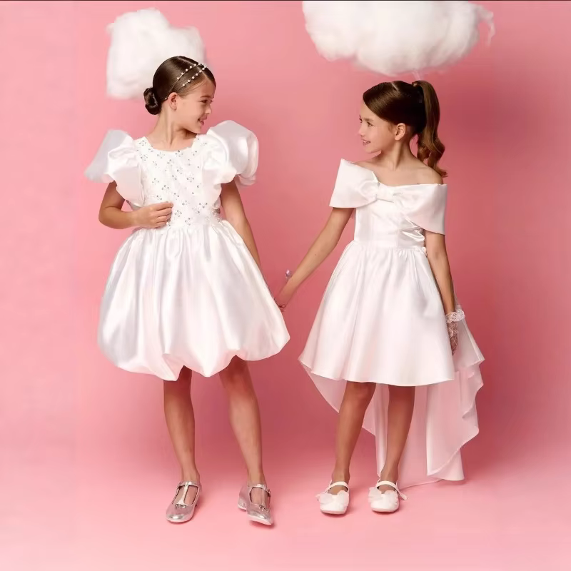 Girls Off Shoulder Princess Dress Birthday Party Formal Evening Celebration New Year Costume Flower Girl Host Gown Performance