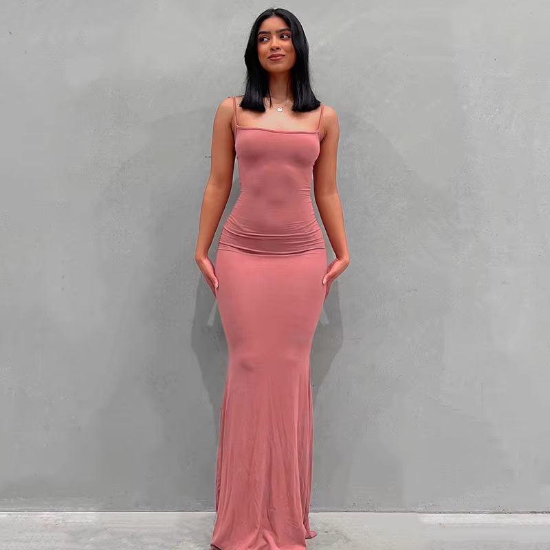 New Dresses 2025 Woman Fashion Summer Solid Colour Sexy Slim Camisole Skirts