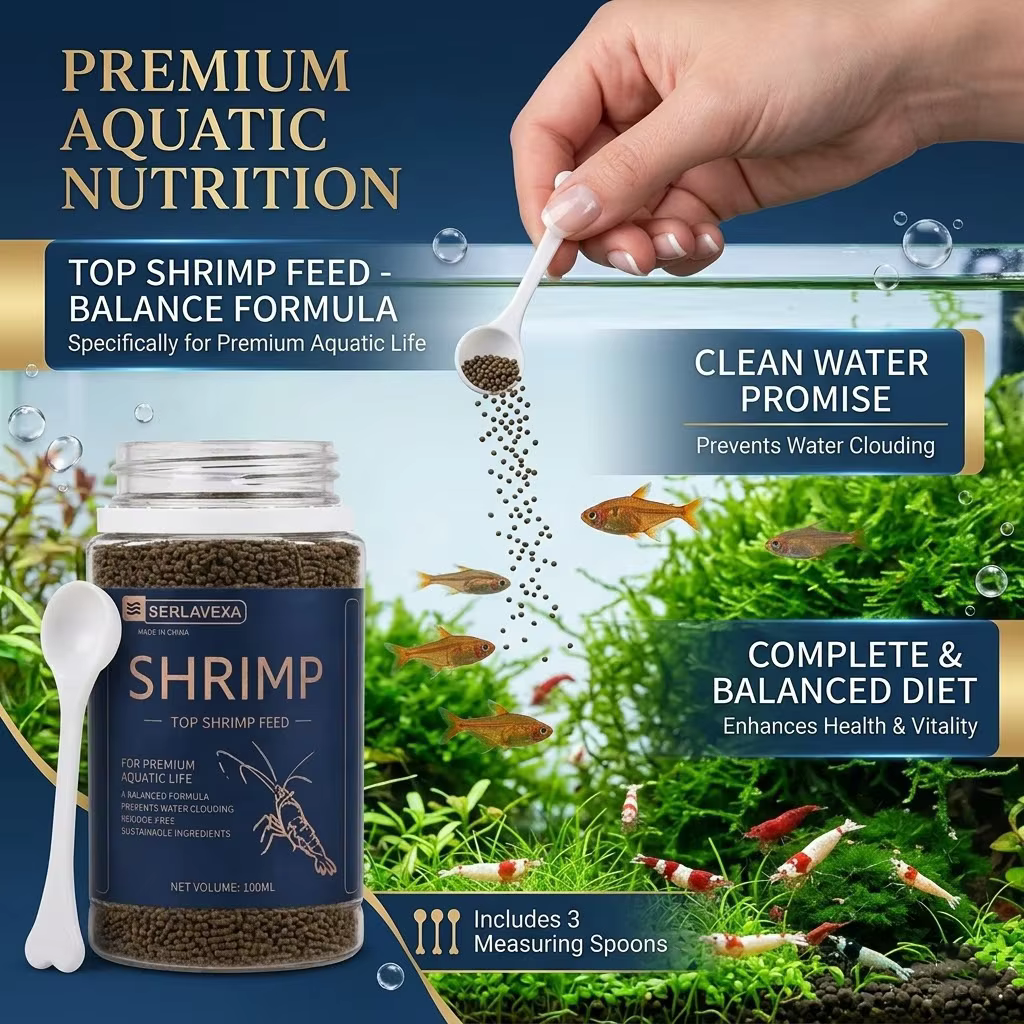 SIKEZHAN Aquarium Shrimp Feed High Calcium Nutritious Food for Black Shell Crystal Small Pet Shrimp Diet with Feeding Spoon