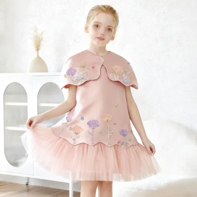 2026 Children Elegant 3D Flowers Birthday Dresses Tank Princess Gown Cake Skirt Formal Party Celebration Dress Eid Kids Clothing