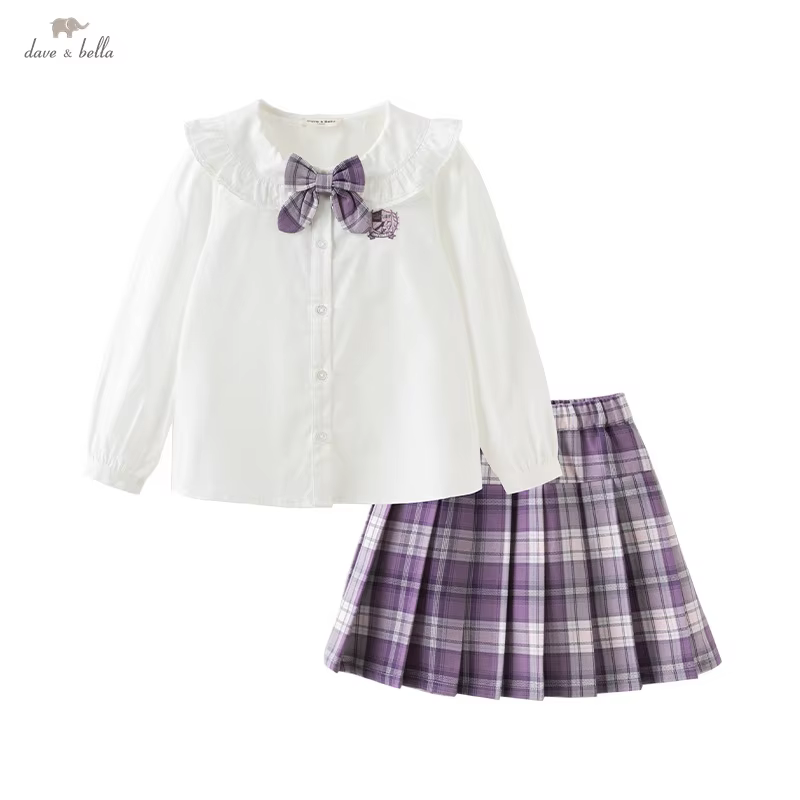 Dave Bella Children Skirt Set Girls Baby Two-Piece Spring Pleated Skirt Casual Fashion Sweet Cute Kids Academic-Style DK1250363