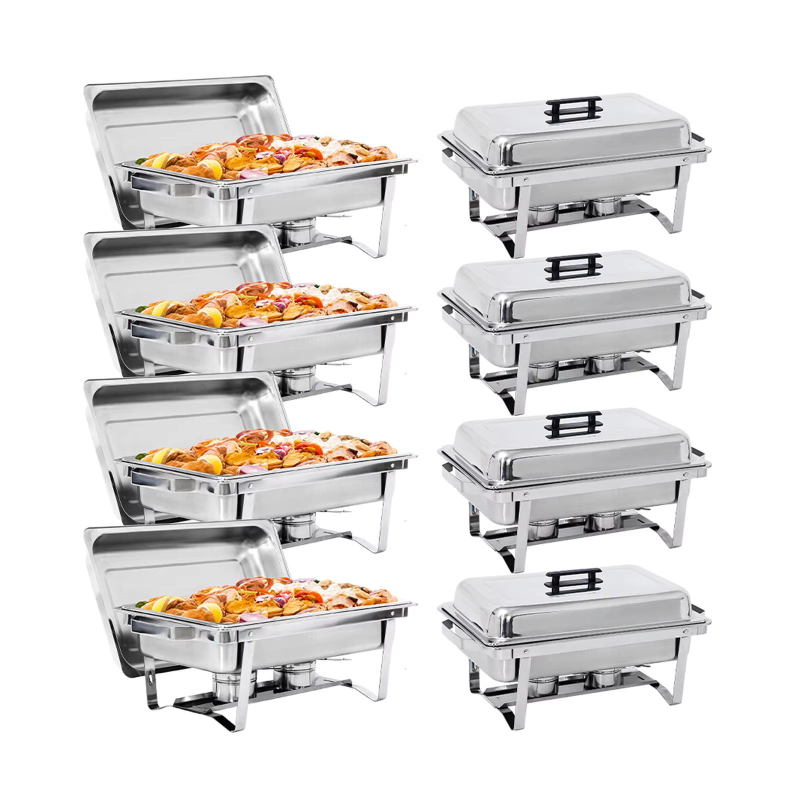 8 Pack 8QT Food Warmer Rectangular Chafing Dish Buffet Set w/Foldable Frame Legs