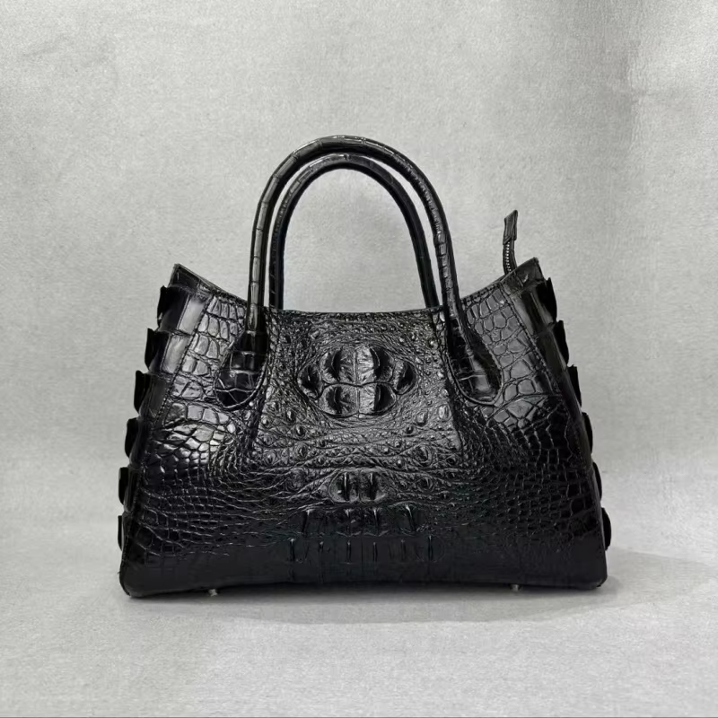 Exotic Genuine Leather Women's Classic Black Moon Purse Female Large Shoulder Bag Authentic Real Crocodile Leather Lady Handbag