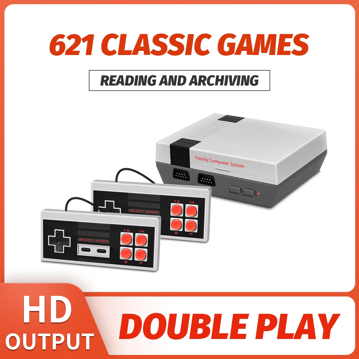 Retro Family HD Video Classic Game Console Built-in 621 Games HD Output with two wired controller  TF card loading games
