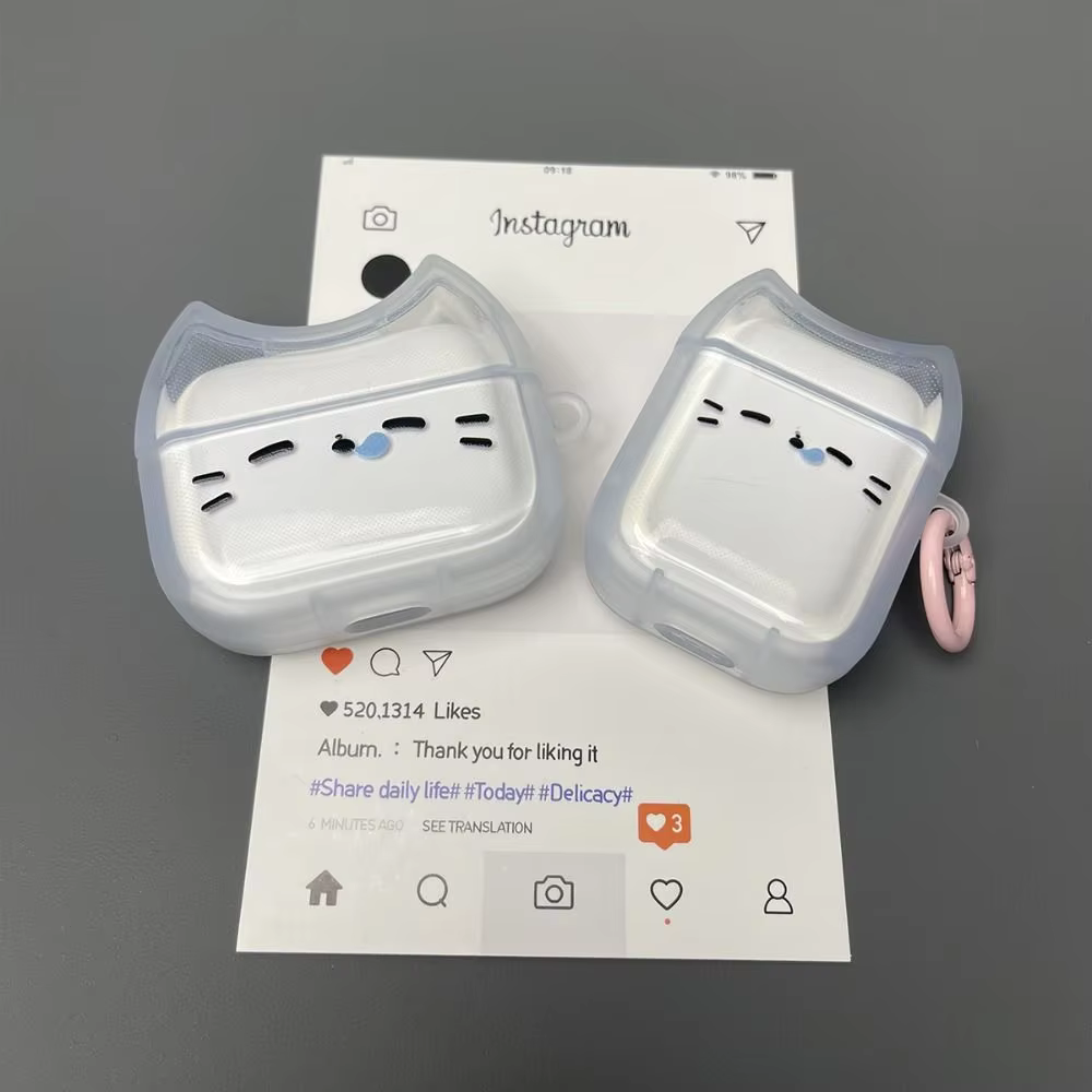 For Anti-Fall Sleepy Cat Earphone Case Dustproof Shockproof Headphone Protective Case with Keyring for Airpods 4 3 2 1/ Pro/Pro2