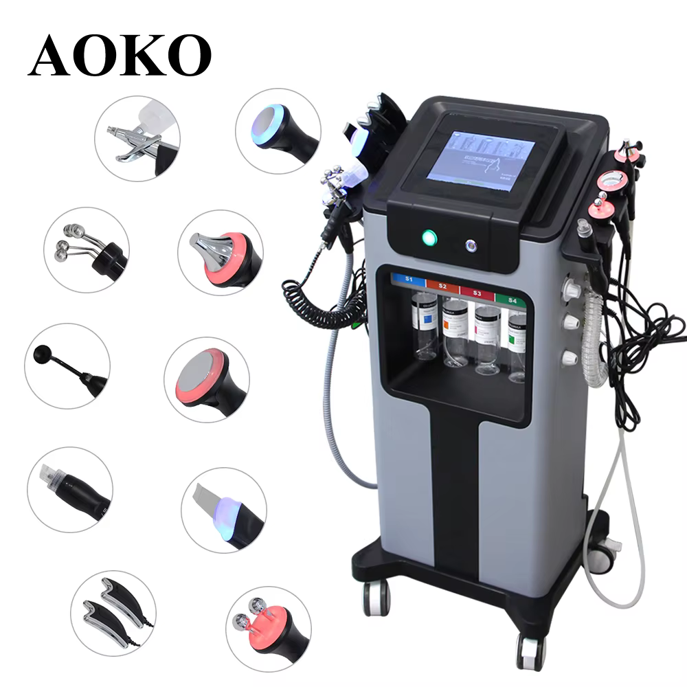 AOKO New10IN 1 هيدرو جلدي أكوا تقشير الموجات فوق الصوتية العناية بالوجه الأكسجين حقن تجديد الجلد تبييض جهاز تجميل
