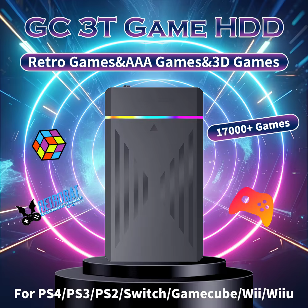 3TB Retro Gaming Hard Drive With 17000+ Games Launchbox/Retrobat/Playnite OS Game Disk for Win PC For PS4/PS3/Switch/WIIU/N64/PS1