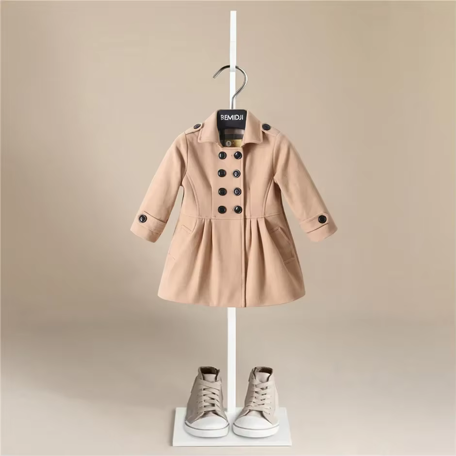 Baby Girls Woolen Jacket Coat Kids Winter Outerwear Clothes Children Spring Autumn Mid-length Windbreaker for 2-7 Years Wear