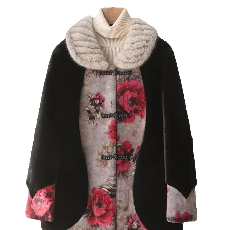 Special clearance sale: Mid-length mink collar, Haining for middle-aged and elderly mothers, golden mink fur coat for women