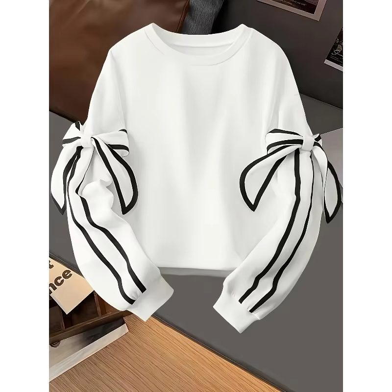 Plus Size 1XL-5XL Women's Autumn New Contrasting Round Neck Long Sleeved Loose Fit Casual Daily Pullover Sweatshirts
