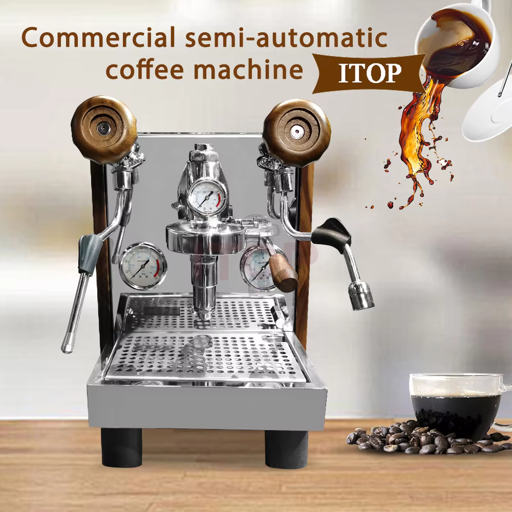 ITOP E61 9Bar Semi-automatic Espresso Machine Rotary Pump 2.2L+1.2L Double Boiler PID Temperature Control 4 hole Coffee Maker