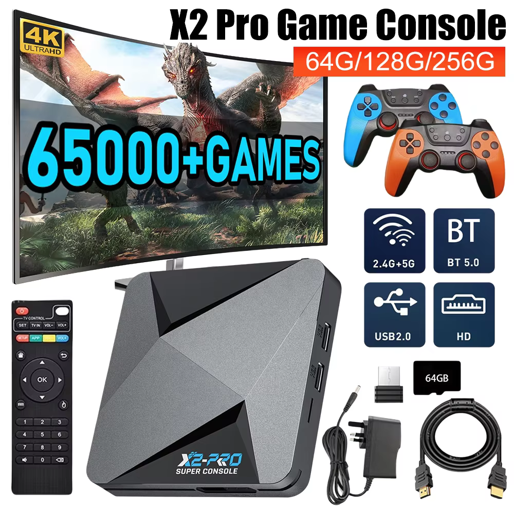 New Upgrade X2 Pro Video Game Console with 80000+ Games Retro Game Box with 2 Gamepads 2.4G/5G 60+ Game Emulator for Android 9.0