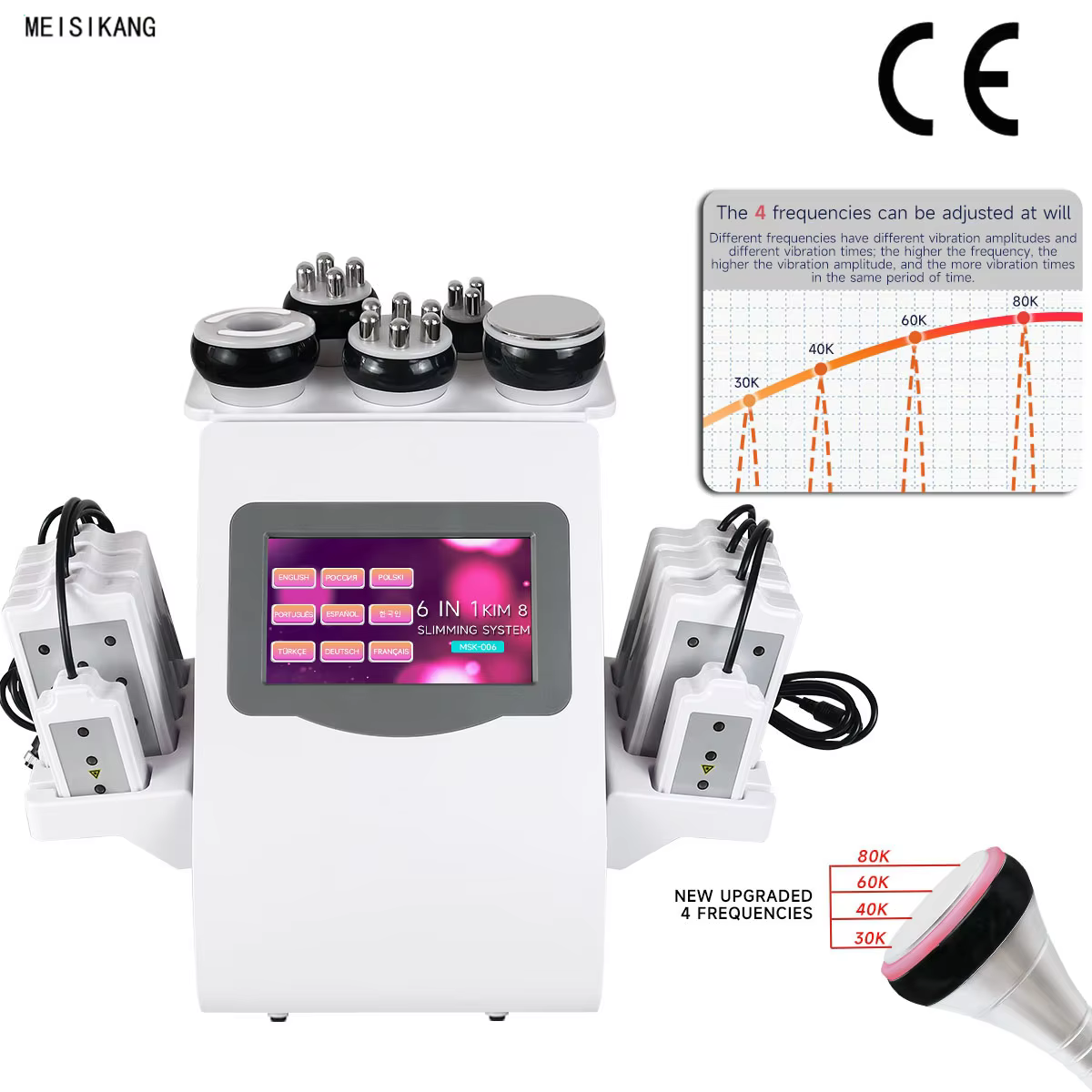 6 In 1 30K/40K/60K/80K Kim 8 Adjustable Cavitation Machine Ultrasonic Radio Frequency Lipo Laser Vacuum Facial Body Shaping