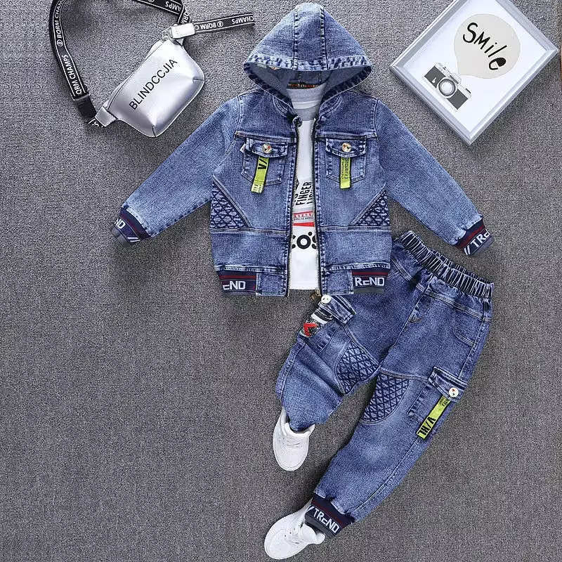 2025 Child Sets New Korean Version Clothes For Teens Kids Spring & Autumn Cowboy Boys Outfit Two-Piece Denim Coat Casual Jacket